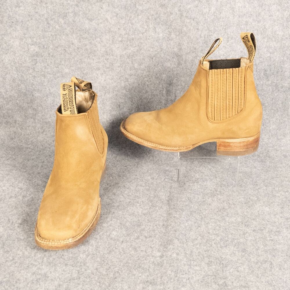 White Diamonds Chelsea Boots Brown Ankle Charro Nubuck Leather Women's Size 6